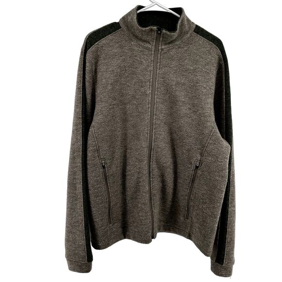 Ibex Full Zip Sweater Jacket Mock Neck Logo Colorblock Brown Gray Large - Picture 1 of 5